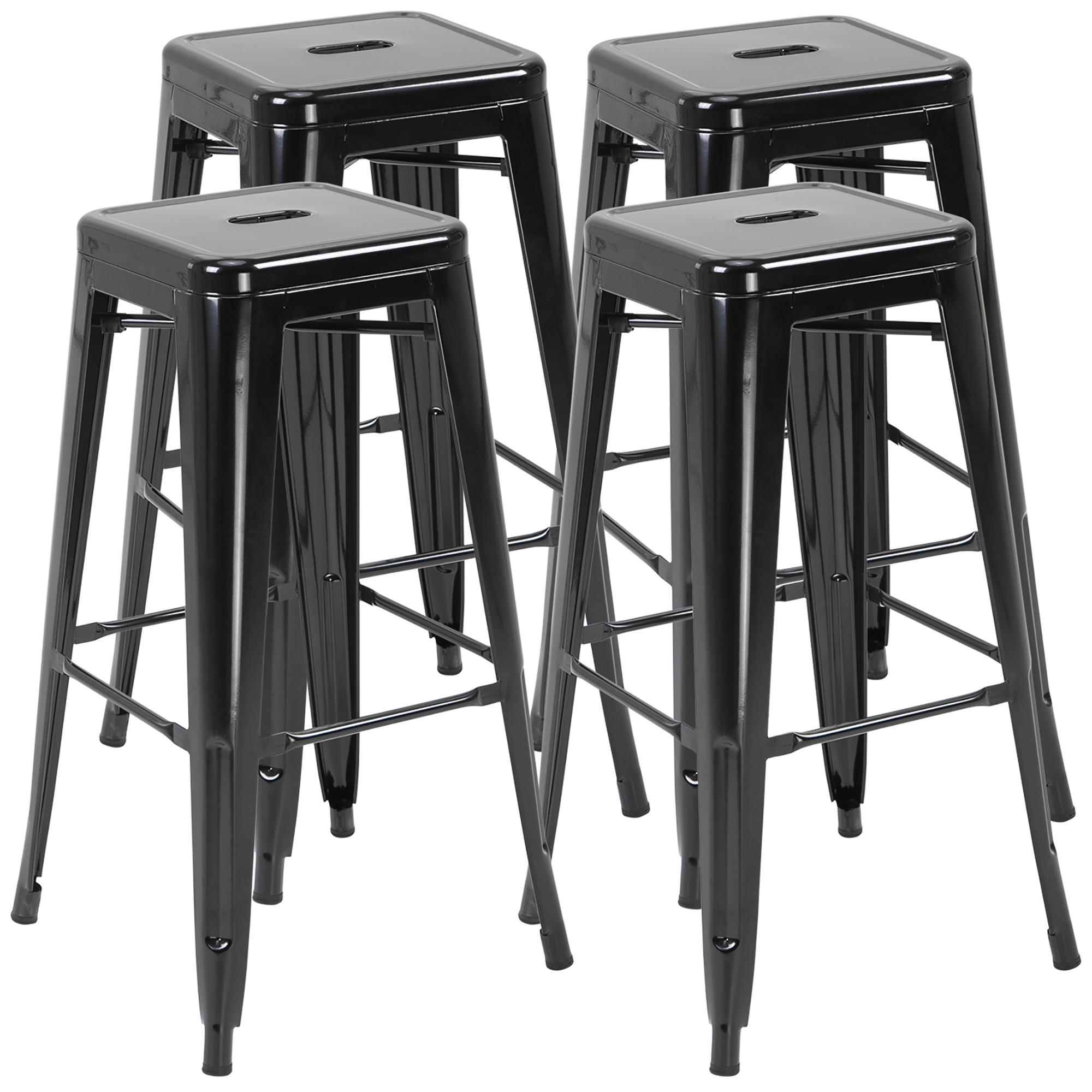 BARHOCKER, 4er-Set, Metall, Fußstütze, für Innen & Außen, 43x43x76cm, Schwarz - Multicolor, Holzwerkstoff (43/76/43cm) - FORIOUS