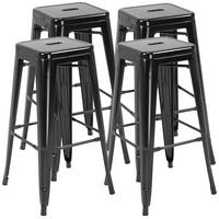BARHOCKER, 4er-Set, Metall, Fußstütze, für Innen & Außen, 43x43x76cm, Schwarz - Multicolor, Holzwerkstoff (43/76/43cm) - FORIOUS