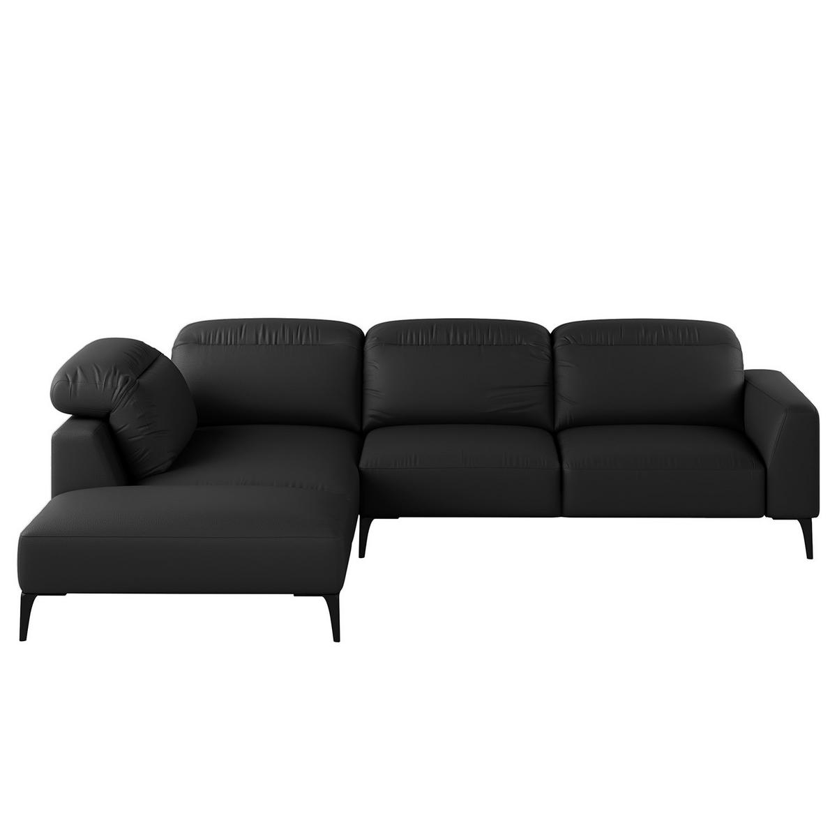 ECKSOFA mit Ottomane - Schwarz, Leder/Metall (263/238cm) - home24