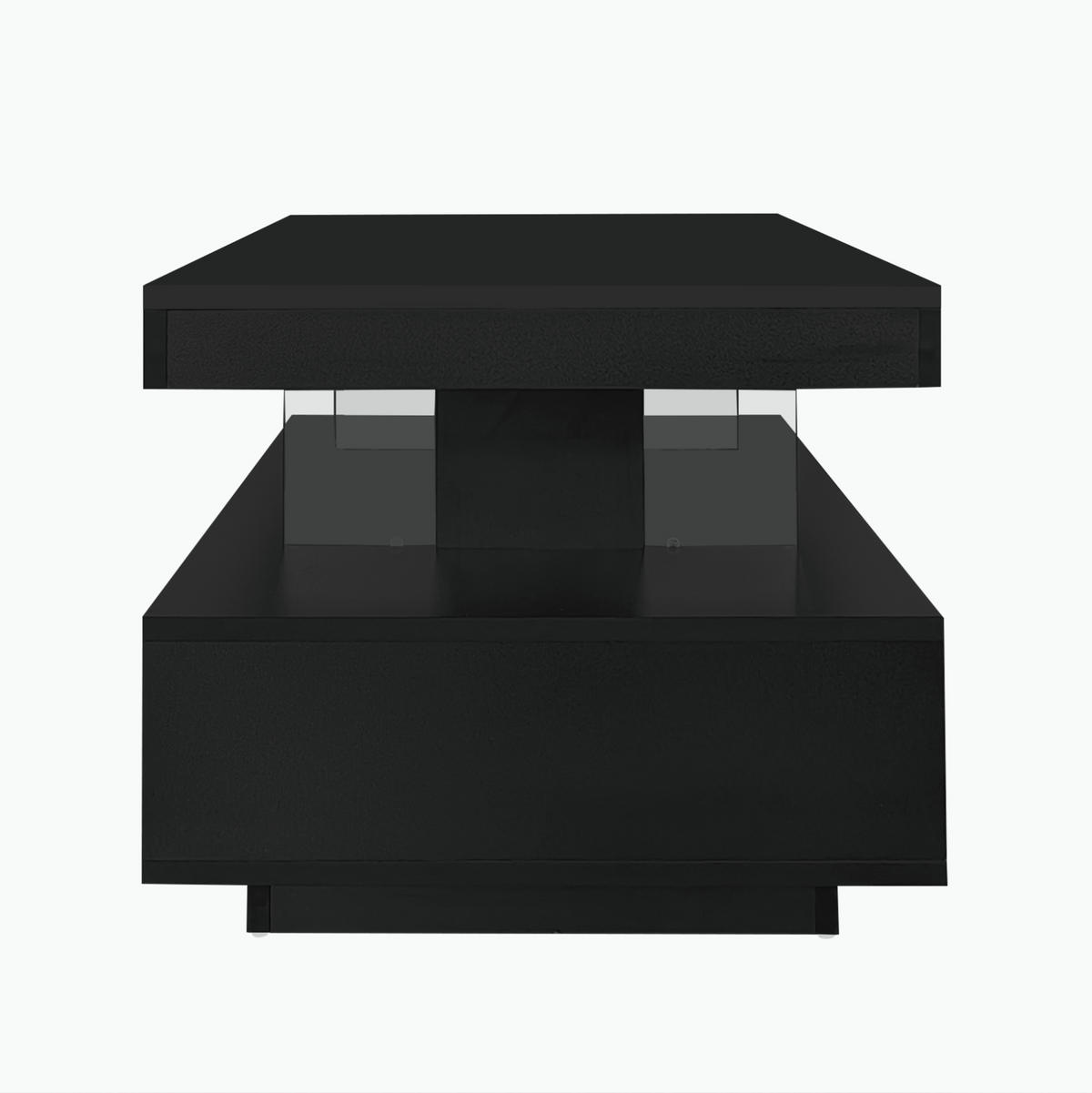 COUCHTISCH 95/50/42,5 cm Schwarz Hochglanz mit LED-Beleuchtung und 2 Schubladen - Schwarz, Holzwerkstoff (95/50/42.5cm) - Flora Grace