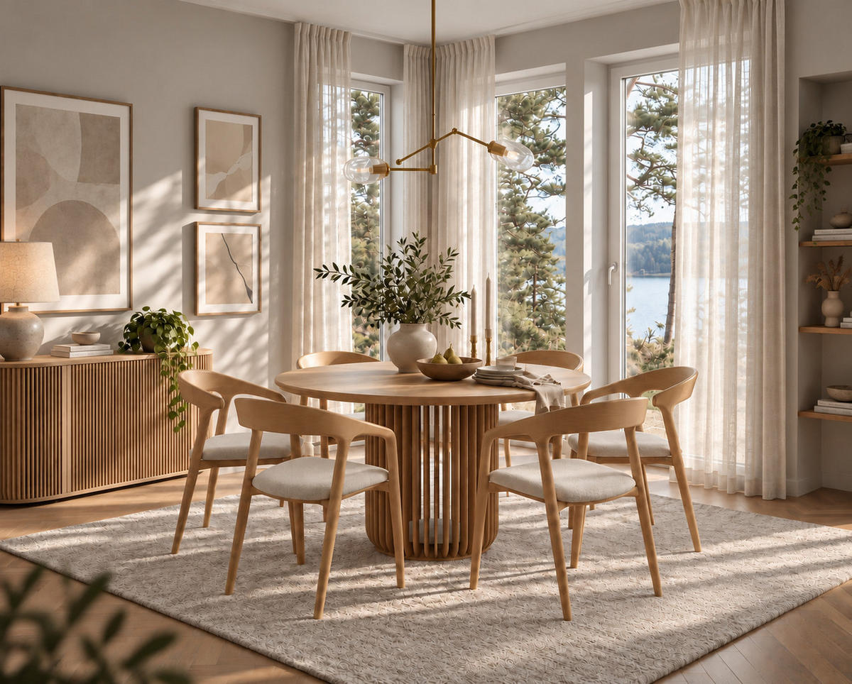 ESSTISCH Franz, Natur Massiveiche, Ø130 cm - Beige, Holz (130/130/76cm) - WOODEK