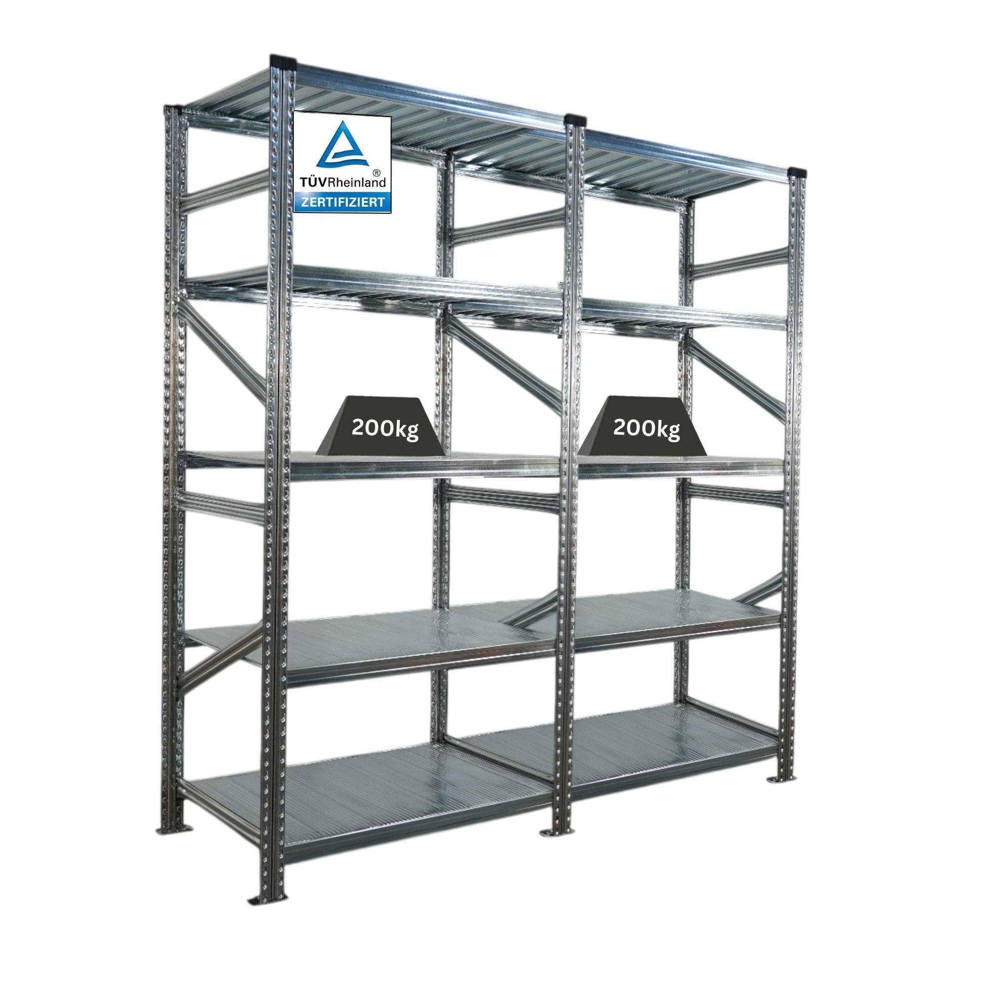 FACHBODENREGAL Proximo 200x180x70cm 5 Ebenen Fachlast 200 kg Beidseitig nutzbar Verzinkt - Silberfarben, Metall (180/200/70cm) - PROREGAL