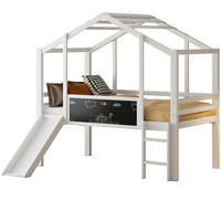 KINDERHOCHBETT aus Massivholz 90x200 cm Weiß mit Rutsche, Leiter und Tafel - Weiß, Holzwerkstoff (140/200cm) - IVMEU