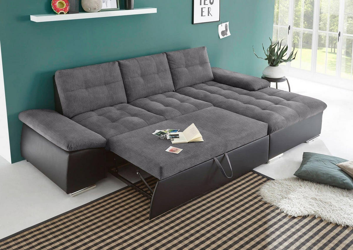 ECKSOFA mit Schlaffunktion und verstellbaren Armlehnen - Chromfarben/Anthrazit, Kunststoff/Textil (170/268cm) - ed exciting design