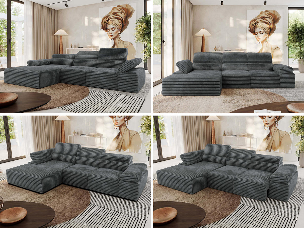 ECKSOFA RILASSO L Dunkelgrau Cord - links - Dunkelgrau/Schwarz, Kunststoff/Textil (296/174cm) - MKS