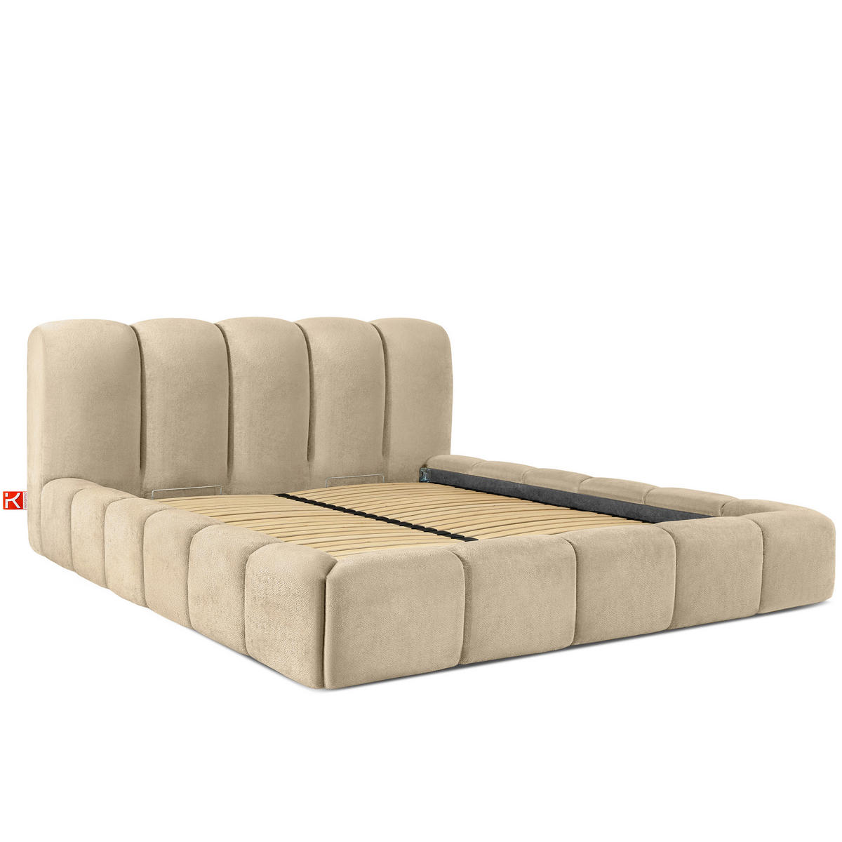 POLSTERBETT MERIDE Chenille, Beige - Beige/Schwarz, Holz/Textil (200/200cm) - KONSIMO®