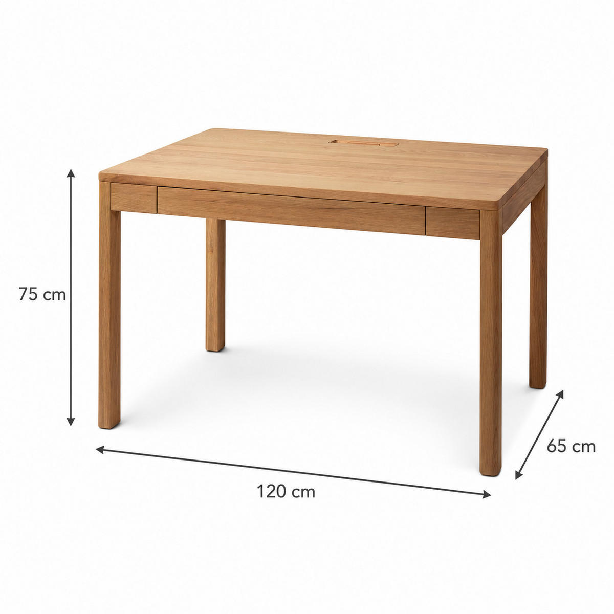 SCHREIBTISCH Franz 120, Natur Massiveiche - Beige, Holz (65/120/75cm) - WOODEK