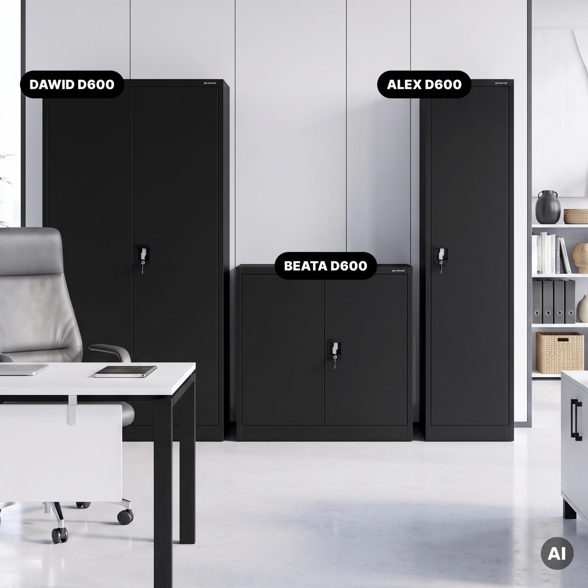 AKTENKABINETT ALEX D600 - Schwarz, Metall (45/185/60cm) - Jan Nowak