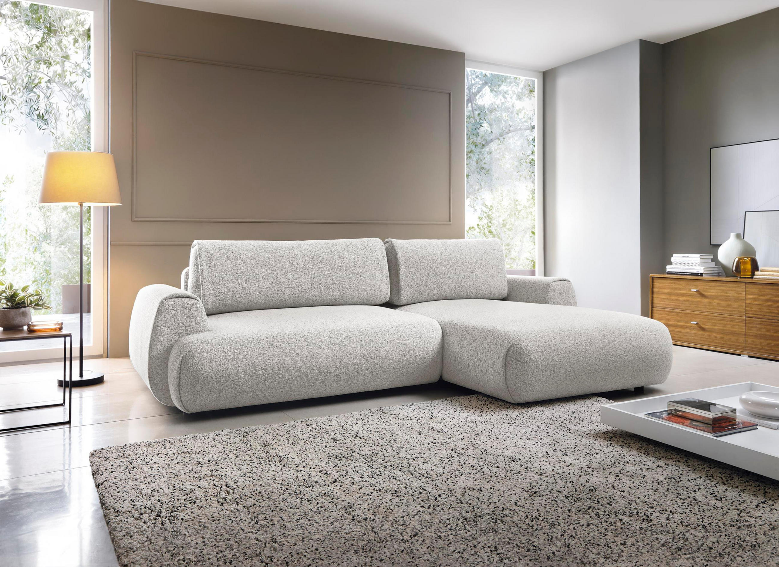 ECKSOFA Morena Hellgrau, mit Schlaffunktion, rechte seite - Hellgrau, Holzwerkstoff/Textil (270/167cm) - Bettso