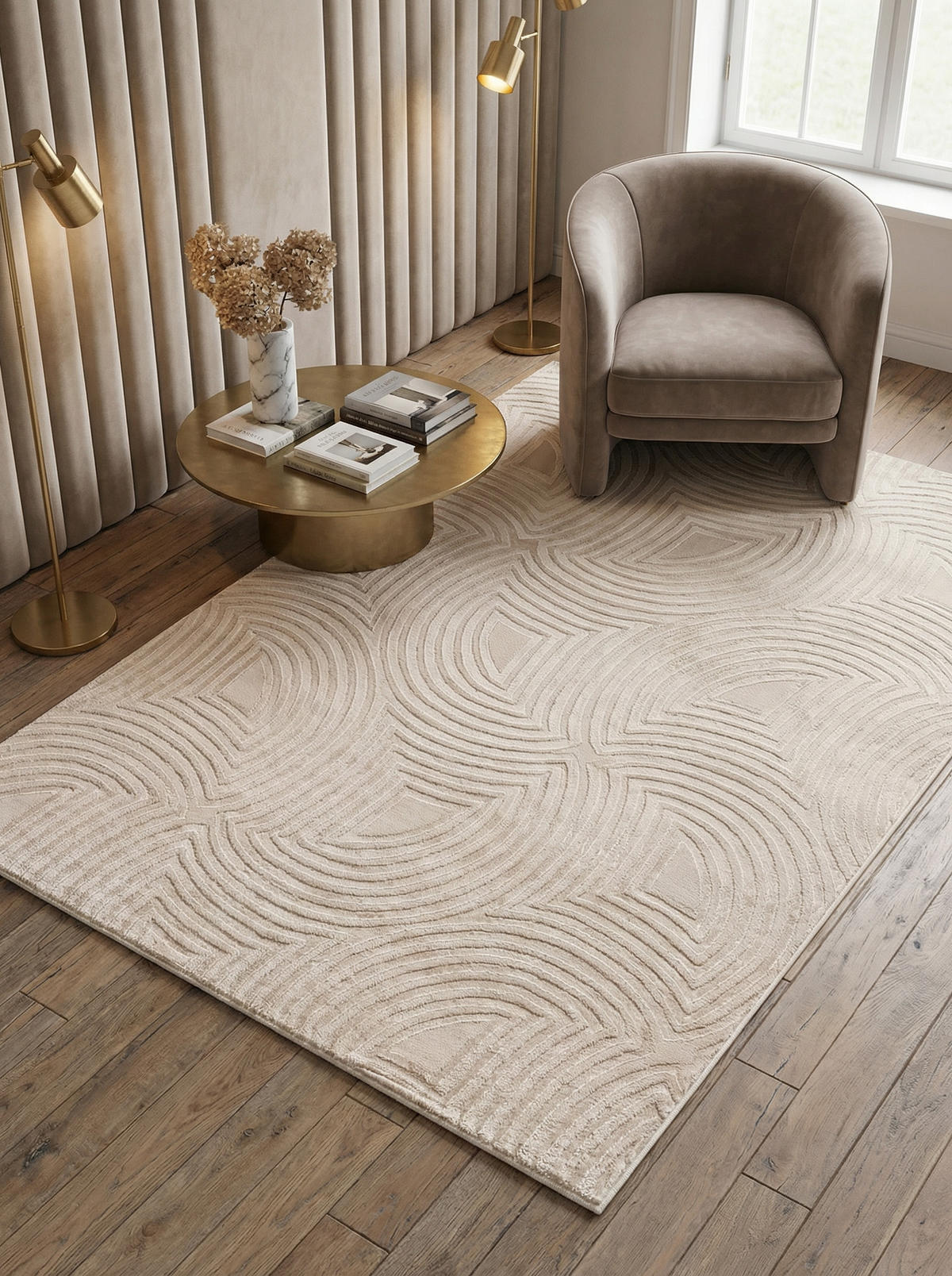 TEPPICH Wohnzimmer 3D-Effekt Pflegeleicht Waschbar OEKO-TEX Beige 80x150 cm Gekettelt Flur – ILLER - Beige, Textil (80/150cm) - KADIMA DESIGN