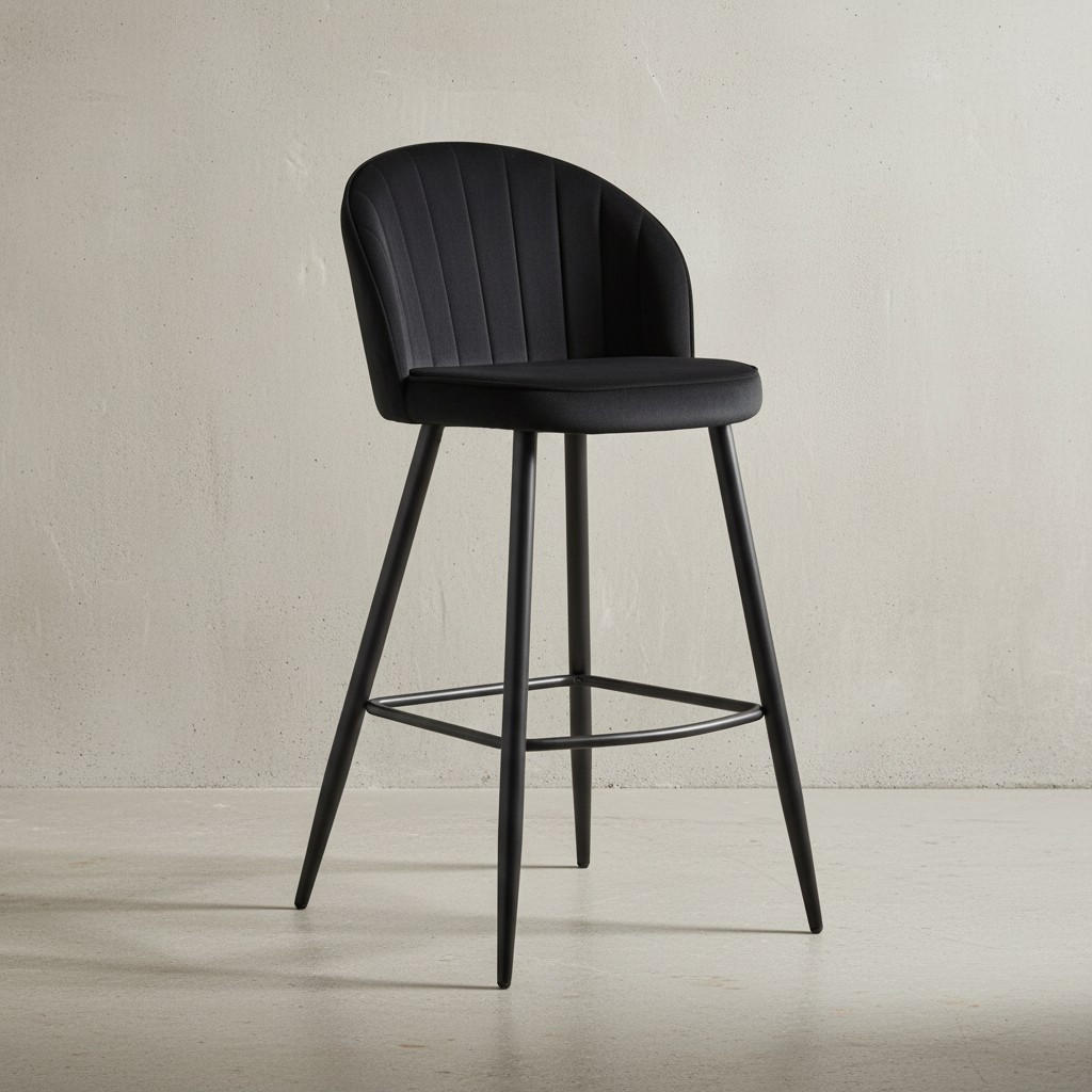 BARHOCKER Samt Lehne Skandi-Stil Stoff Metall Gepolstert, Schwarz 53x56x103 cm - Schwarz, Textil/Metall (53/103/56cm) - KADIMA DESIGN