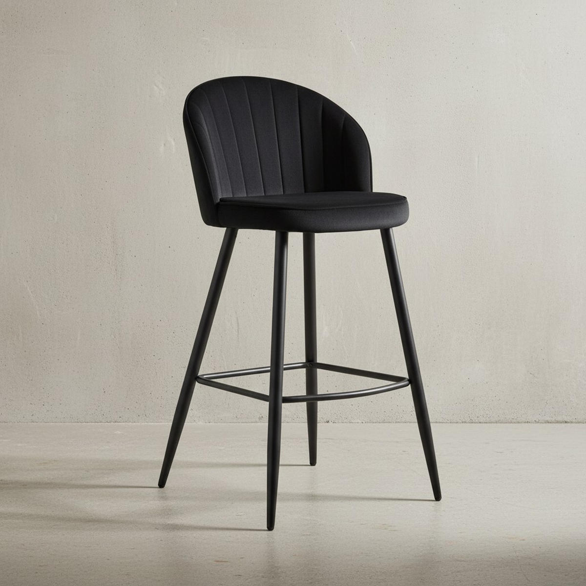 BARHOCKER Samt Lehne Skandi-Stil Stoff Metall Gepolstert, Schwarz 53x56x103 cm - Schwarz, Textil/Metall (53/103/56cm) - KADIMA DESIGN