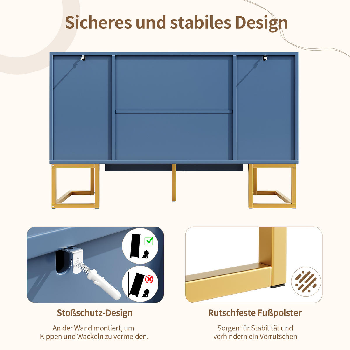 SIDEBOARD 140cm in Blau & Gold - Dunkelblau, Holzwerkstoff (140/80/40cm) - Urban Meuble