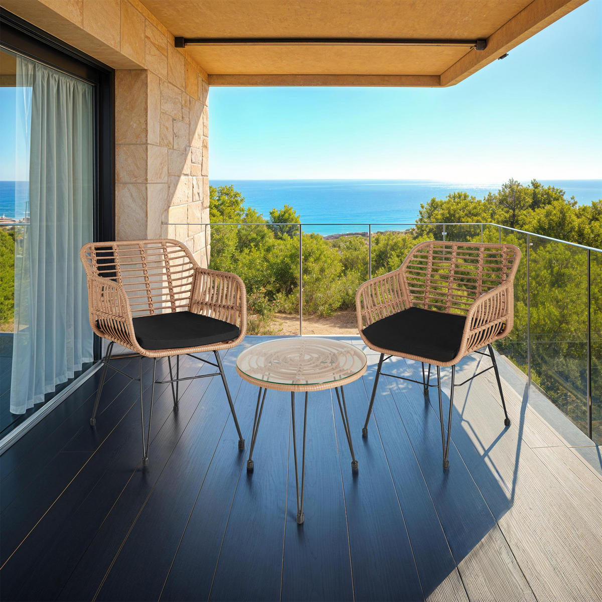 RATTAN SITZGRUPPE Molfetta,filigranes Design,natur - Naturfarben, Kunststoff - tectake