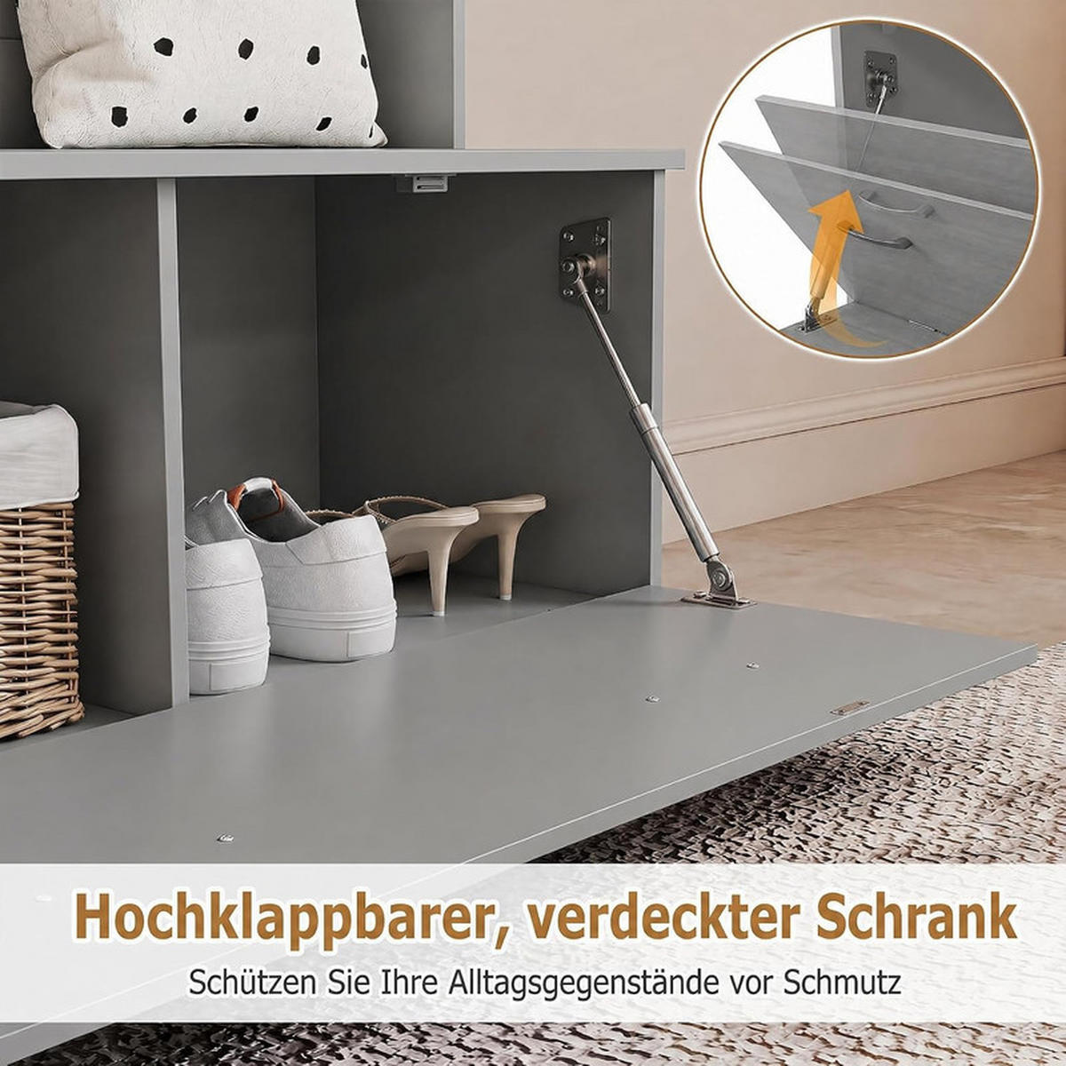 GARDEROBENSTÄNDER mit Schuhschrank grau - Grau, Holzwerkstoff (100/180/71cm) - COSTWAY