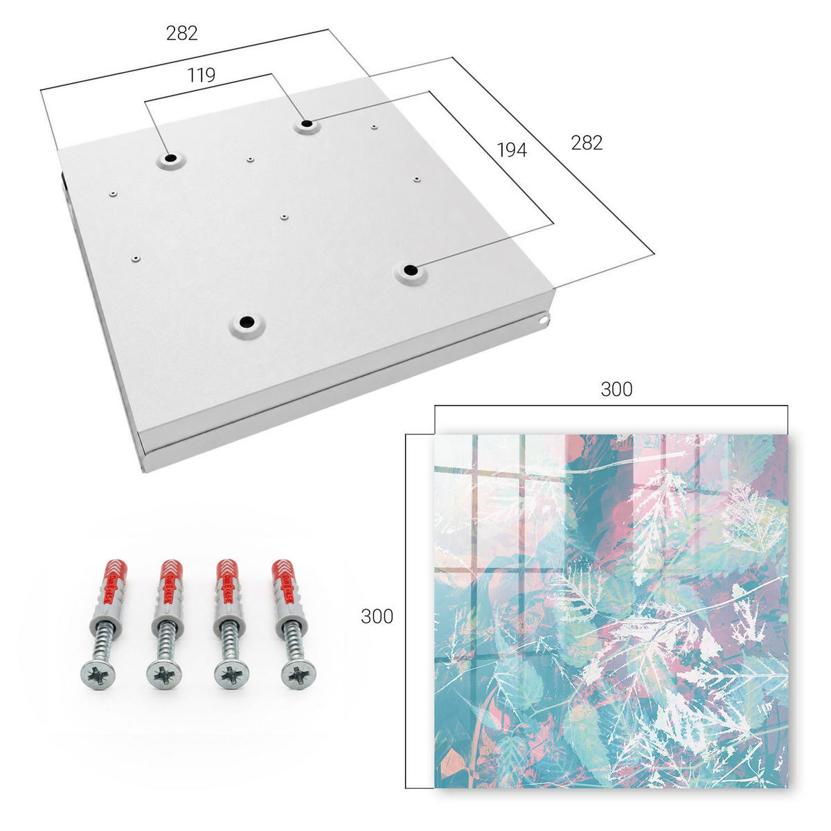 SCHLÜSSELBOX Weiß 30x30 cm – Türöffnung nach rechts - Pastellfarbene Blätter - Weiß, Metall (30/30/5cm) - TULUP