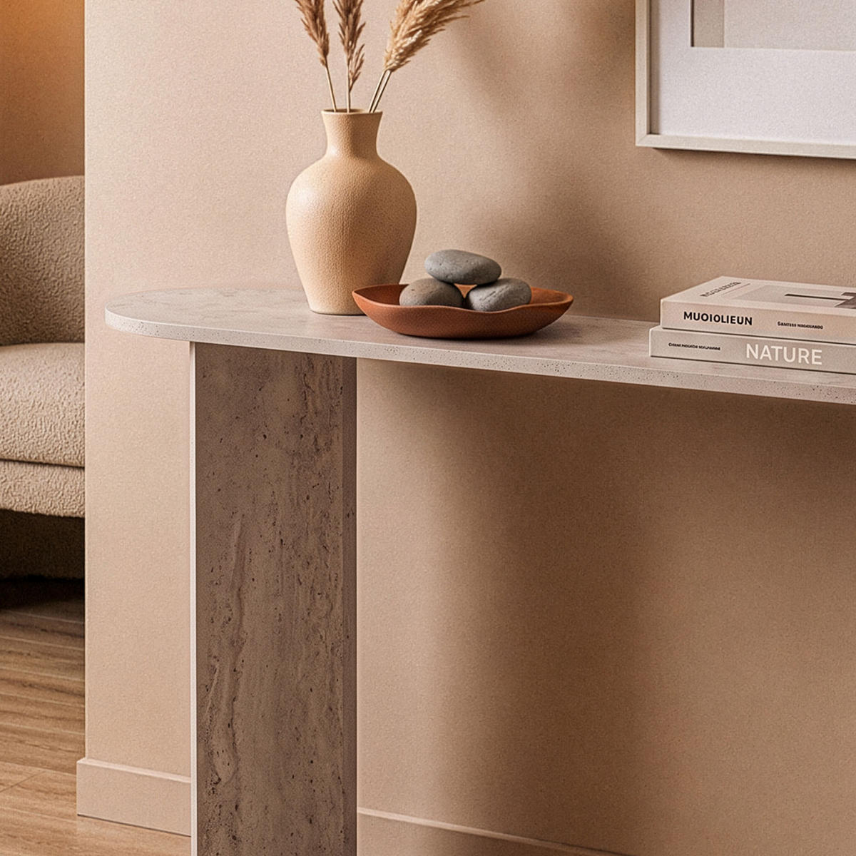 KONSOLBORD med två ben, 150 cm långt - SIRA - Beige, Träbaserade material (46/35/75cm) - Calicosy