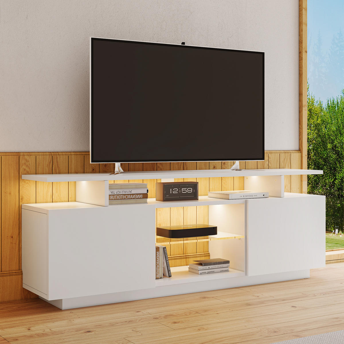 TV-ELEMENT mit LED-Beleuchtung 140 x 35 x 55 cm Weiß - Weiß, Holzwerkstoff (35/55/140cm) - Beauniv