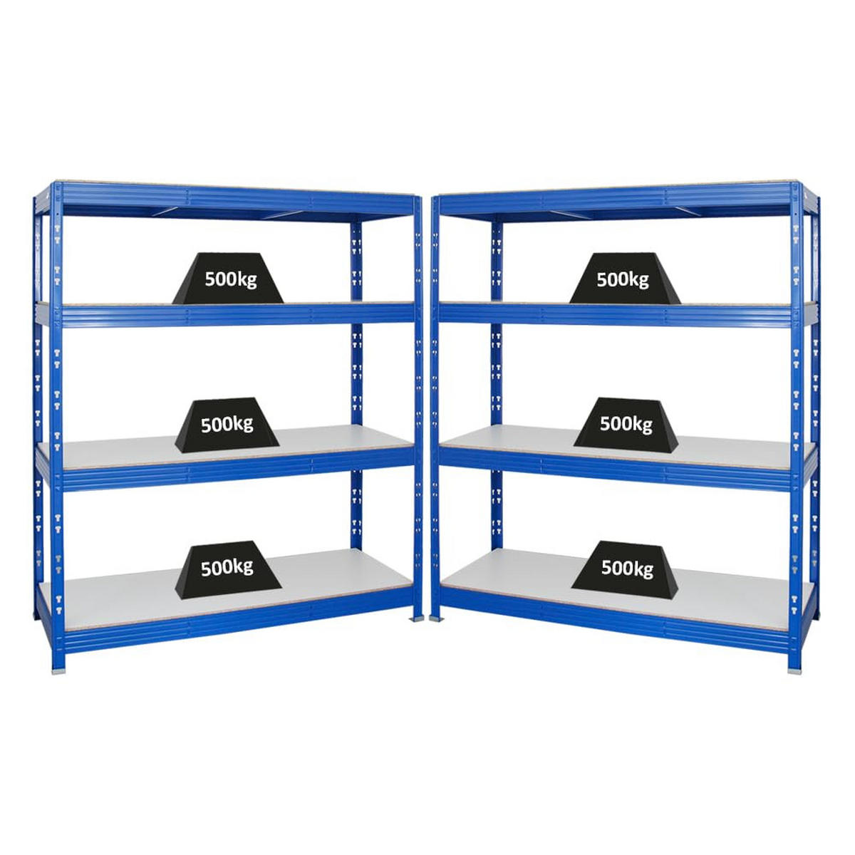 SCHWERLASTREGAL Rhino 2er-Set mit 2x 180x160x60 cm 4 Melamin-Ebenen 16mm Fachlast 500 kg Blau - Blau, Metall (320/180/60cm) - PROREGAL