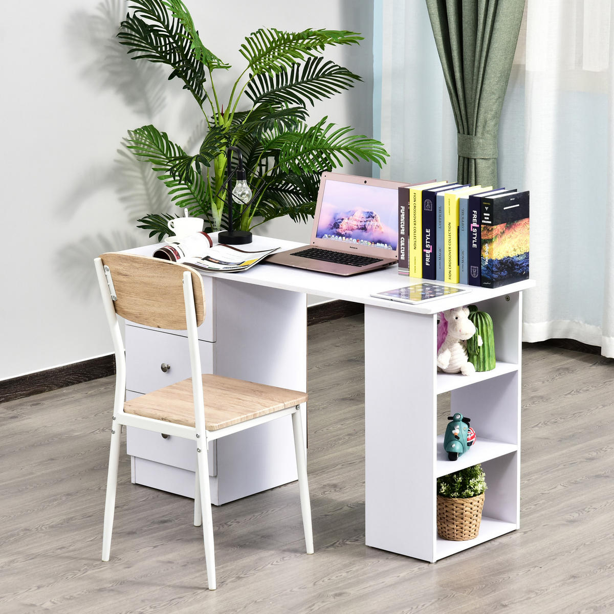 SCHREIBTISCH Weiß mit 3 Schubladen und 2 Regalfächern 120/49/72 cm - Weiß, Holz (49/120/72cm) - PANGIVO