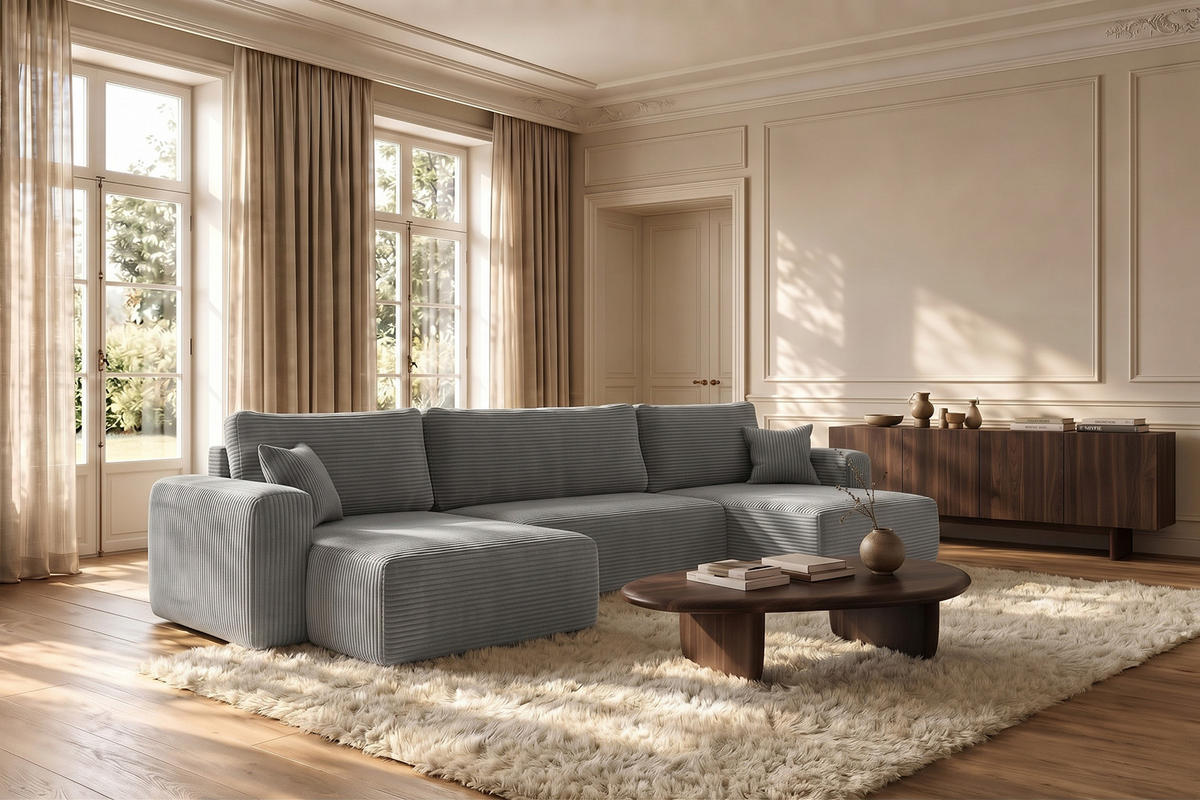 ECKSOFA Mit Schlaffunktion Und Bettkasten U-form CAPRI Poso Hellgrau - Hellgrau, Holz/Textil (145/362cm) - Kaiser Möbel