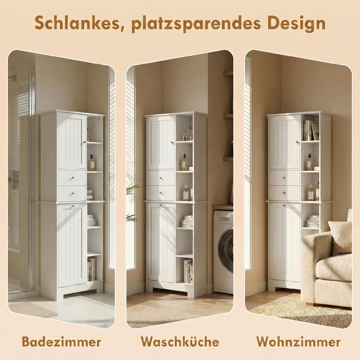BADEZIMMERSCHRANK MDF Weiß - Weiß, Holzwerkstoff/Metall (28.8/171/60cm) - HOMCOM