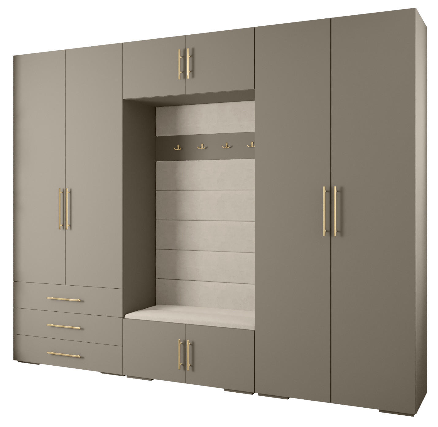 Abiks Möbel Garderoben-Set Kaschmir, Beige, Gold 300x236.7x47 cm