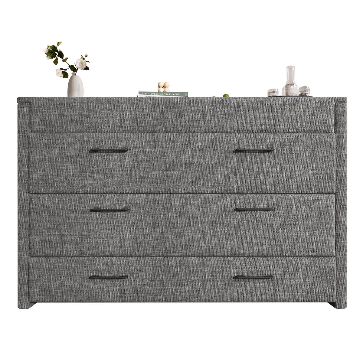 SCHRANKBETT 140/200 cm mit USB- und Typ-C-Anschluss, Schublade und wandelbarem Ablagefach aus Leinen, Grau - Grau, Textil (140/200cm) - Redom