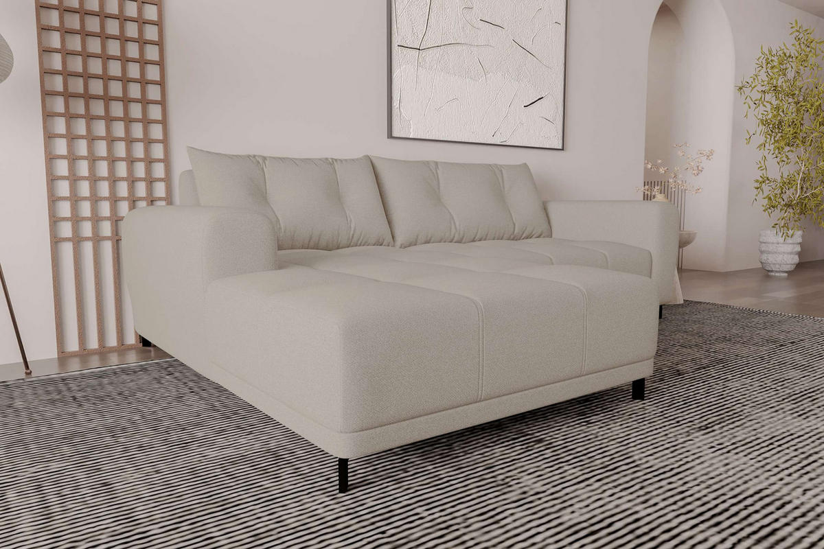 ECKSOFA Massimo Strukturstoff Beige inkl. Schlaffunktion Links - Beige/Schwarz, Textil/Metall (246/177cm) - 99rooms