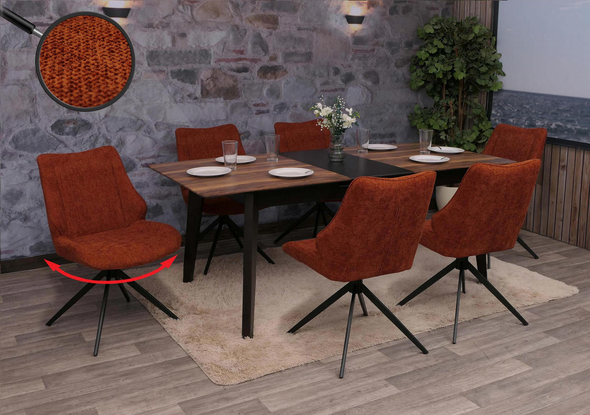 ESSZIMMERSTUHL Schwarz, Rotbraun 6er-Set - Rotbraun/Schwarz, Textil (55/88/62cm) - MCW