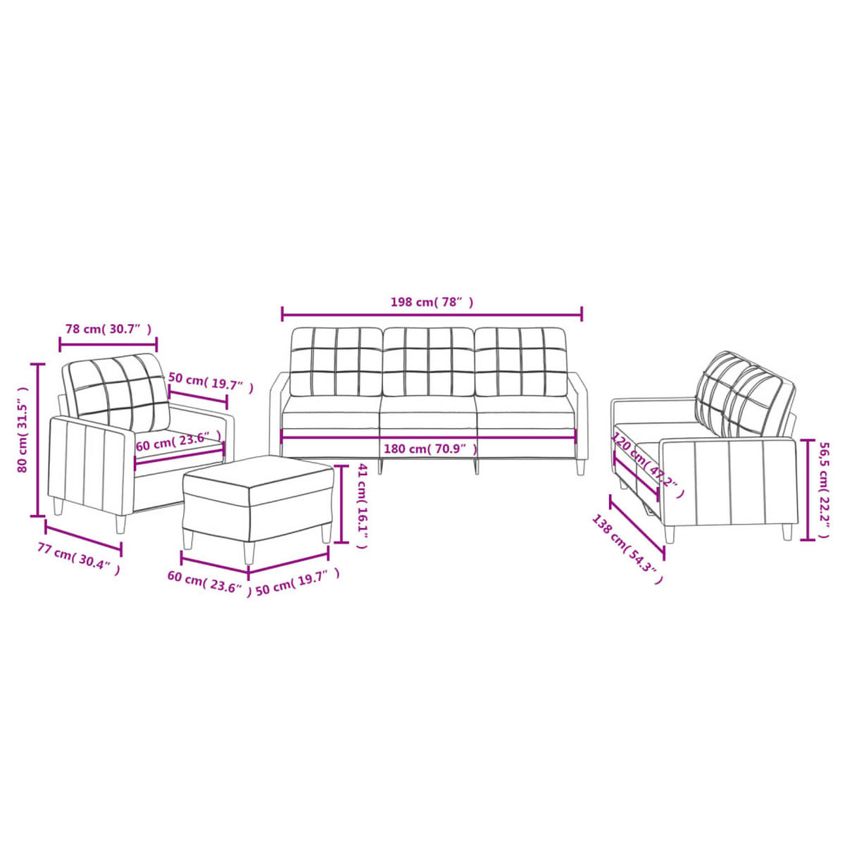 SOFAGARNITUR 4-TLG. Mit Kissen Braun Stoff - Braun, Textil (50/41/60cm) - vidaXL