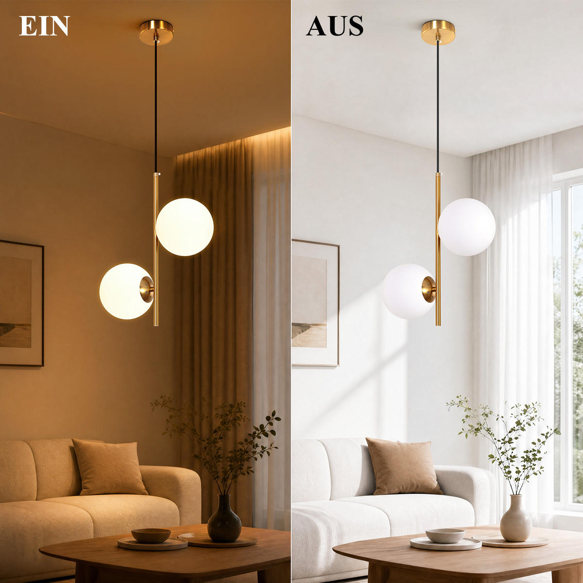 PENDELLEUCHTE Evvin 34.5/15/150 cm - Goldfarben/Weiß, Glas/Metall (34.5/15/150cm) - ZMH
