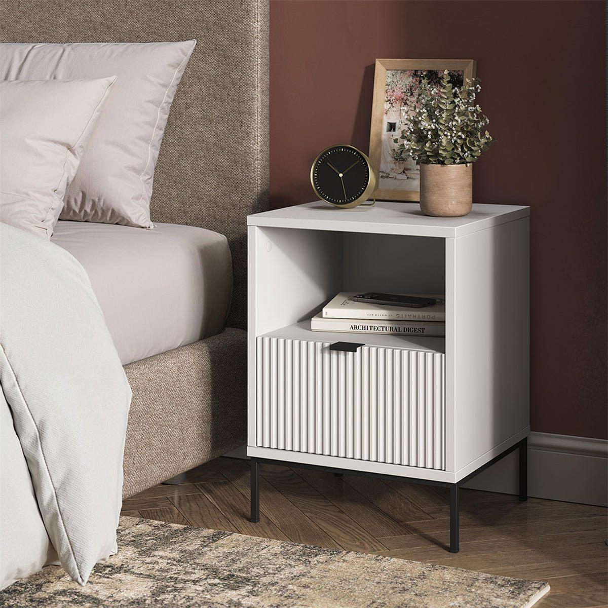 NACHTTISCH Eliza Weiß 40 x 55 cm mit 1 Schublade - Weiß, Holzwerkstoff (40/55/38.1cm) - Vicco