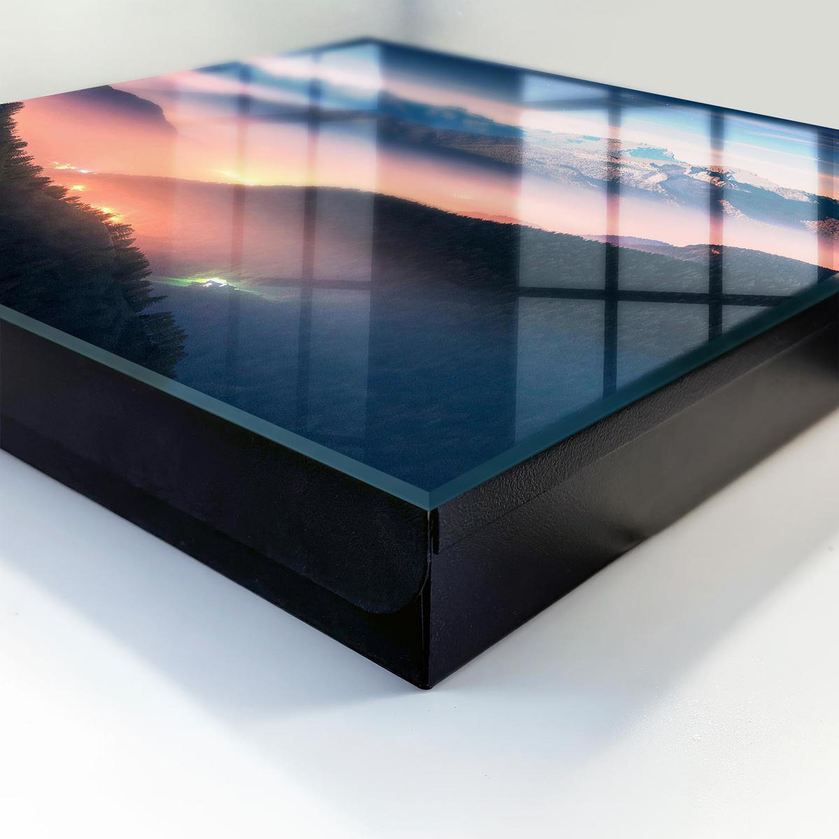 SCHLÜSSELBOX Schwarz 30x30 cm- Türöffnung nach rechts - Bergpanorama - Dunkelblau, Metall (30/30/5cm) - TULUP