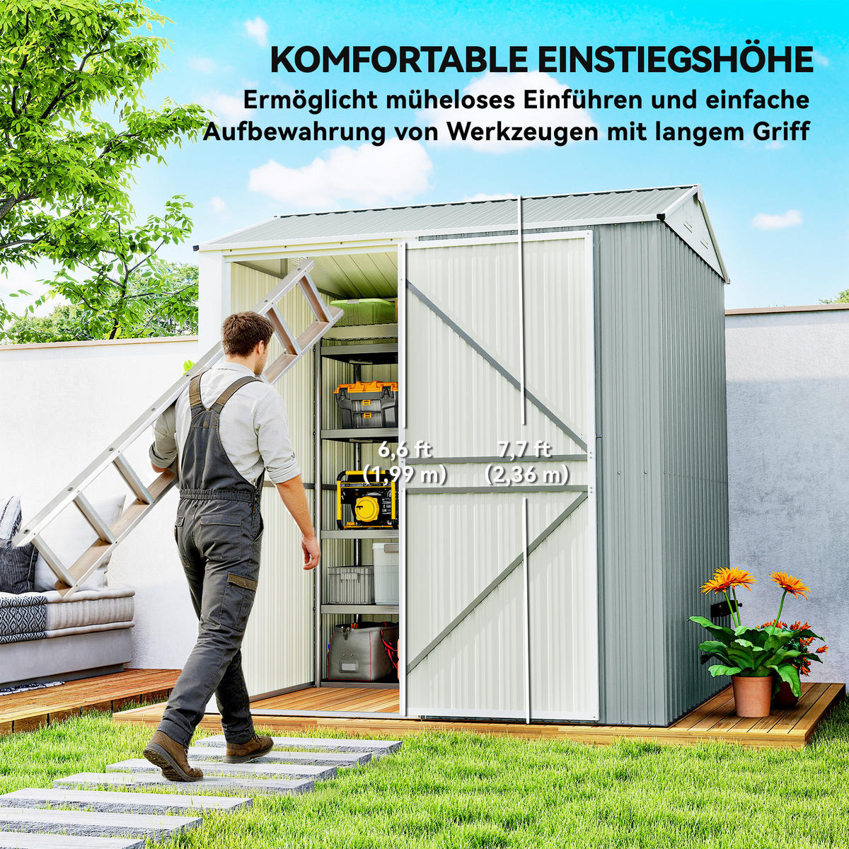 GARTENHAUS Hellgrau 209.0/177.0/236.0cm - Hellgrau, Metall (177/236/209cm)