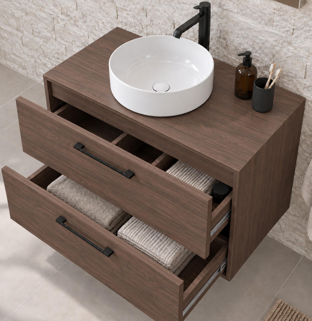 SET KUPAONSKOG NAMJEŠTAJA Florence 3-dijelni smeđi orah - 80 x 46 x 46 cm - boje oraha, drvo (80/46/46cm) - Badplaats