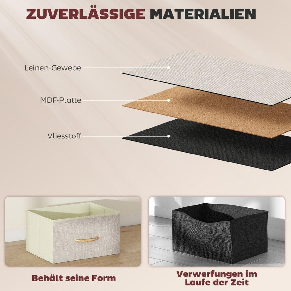 KOMODA z oceli 86x30x94,5 cm béžová s 8 textilními zásuvkami, 4 kapsami a 2 háčky - béžová, kov (86/94.5/30cm) - Modfu