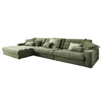 ECKSOFA XL LANA Grün Cord - Schwarz/Grün, Textil (416/205cm) - KAWOLA