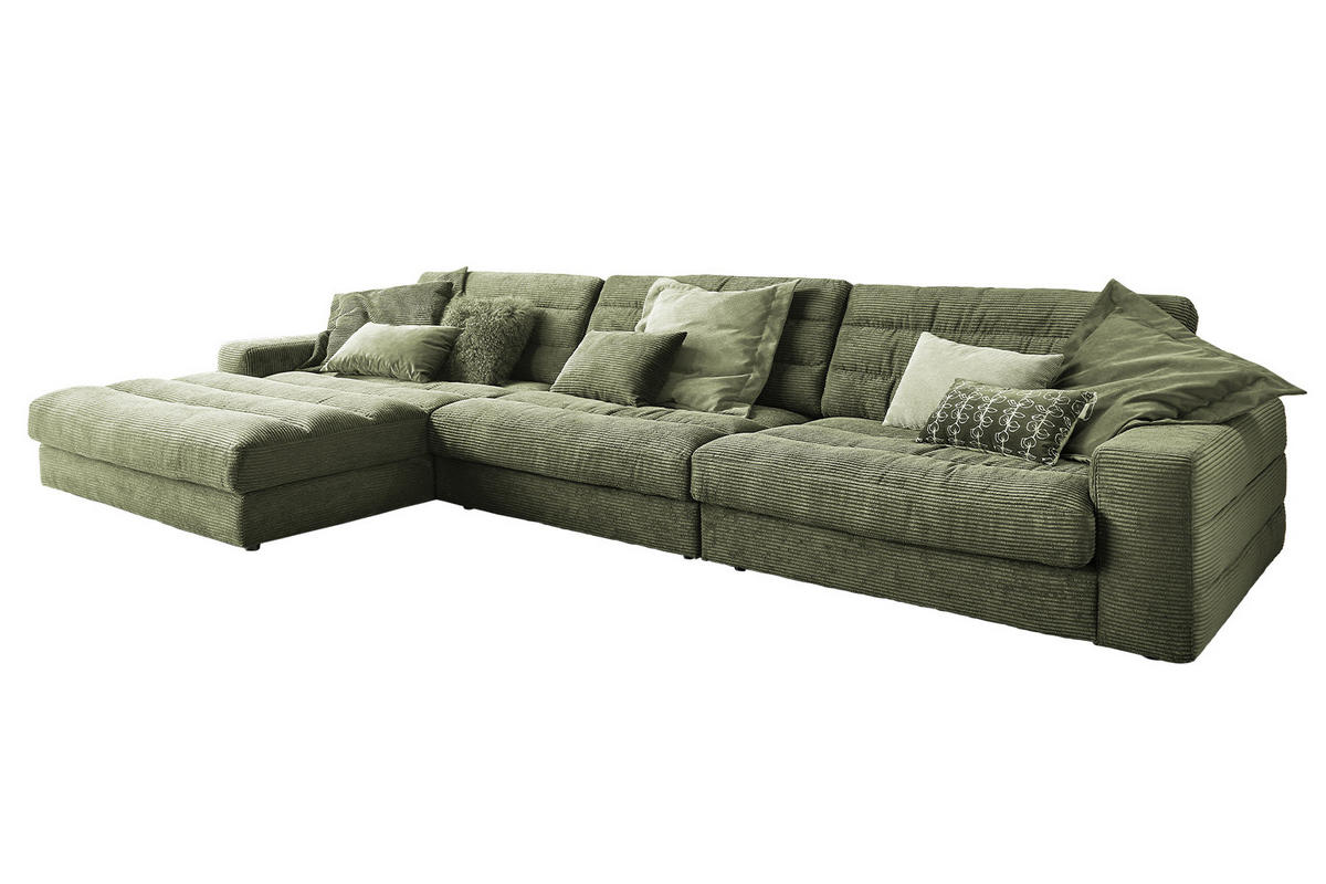 ECKSOFA XL LANA Grün Cord - Schwarz/Grün, Textil (416/205cm) - KAWOLA