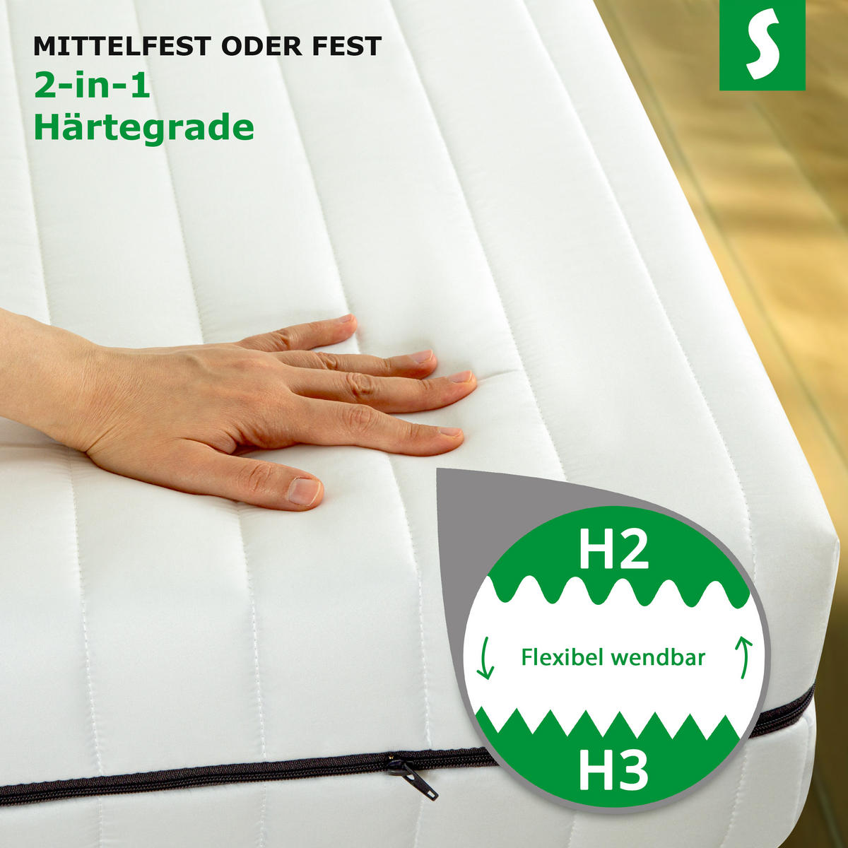 MATRATZE 90x190 15cm Höhe – H2 H3 Wendematratze – 7-Zonen Kaltschaummatratze – waschbarer Bezug - Weiß, Textil (90/190cm) - Schlaftroll