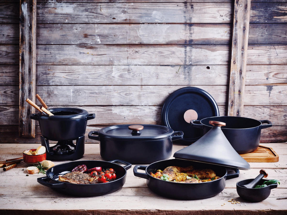 GRILLPFANNE / Grillplatte Nori ø 28 cm + Kostenlose Ledergriffe - für alle Herdarten geeignet - emaillierte Antihaftbeschichtung - Schwarz, Keramik (1/29/6cm)