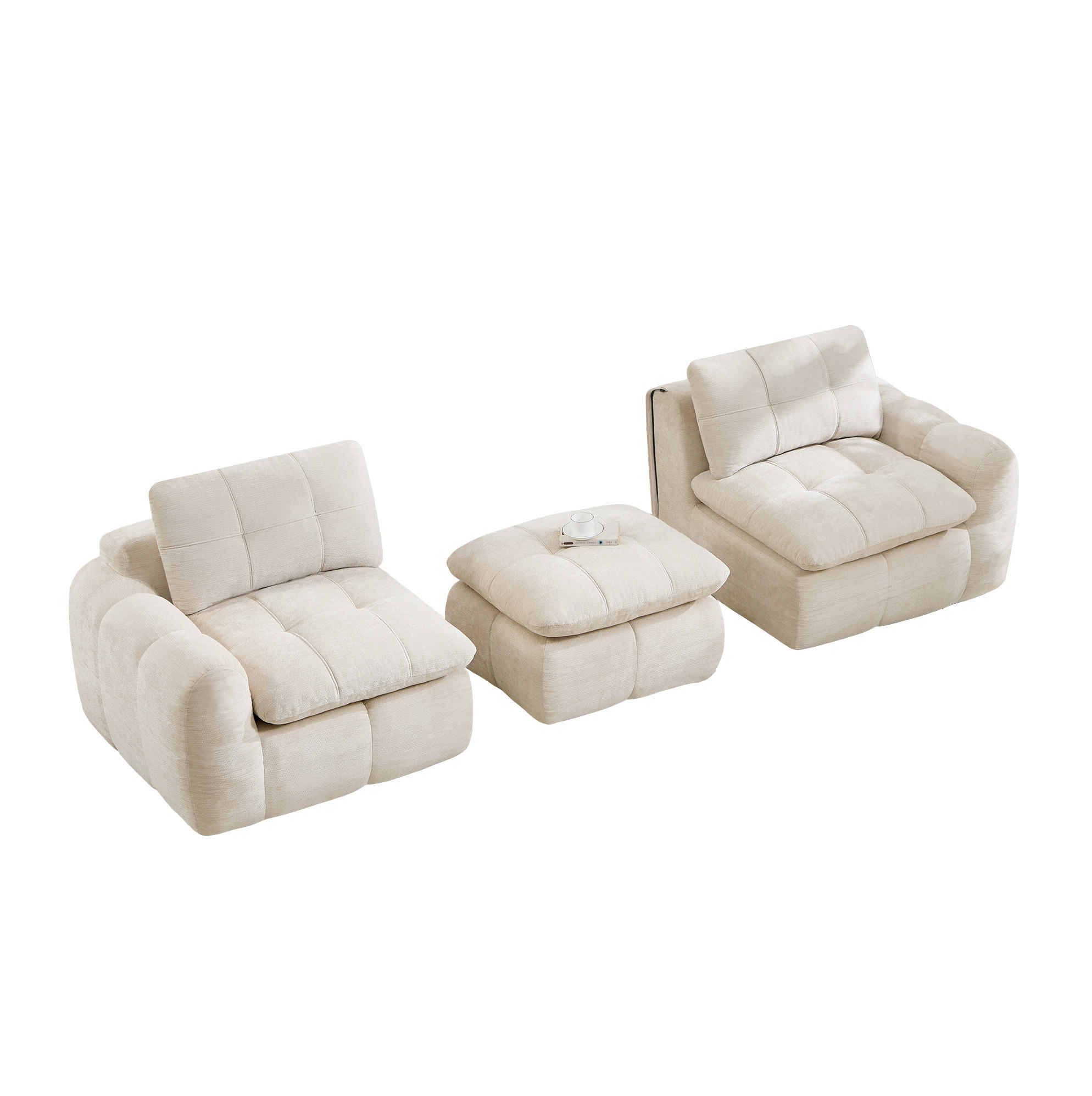 SOFA 194/160/68 cm in Beige mit Chenille-Bezug und Hocker - Beige, Textil (160/68/194cm) - Flora Grace