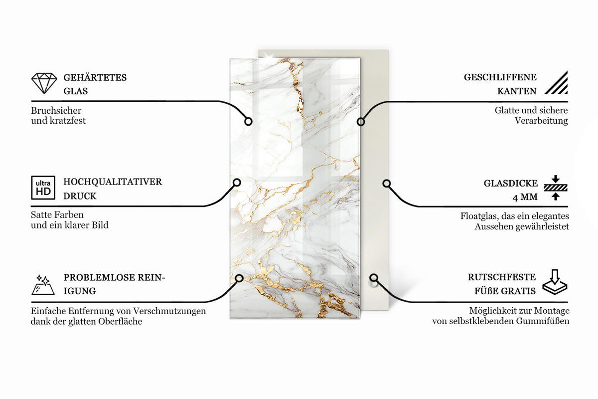 TISCHPLATTE 100x50 cm Marmorstruktur mit Textur - Creme, Glas (100/50/0.4cm) - TULUP