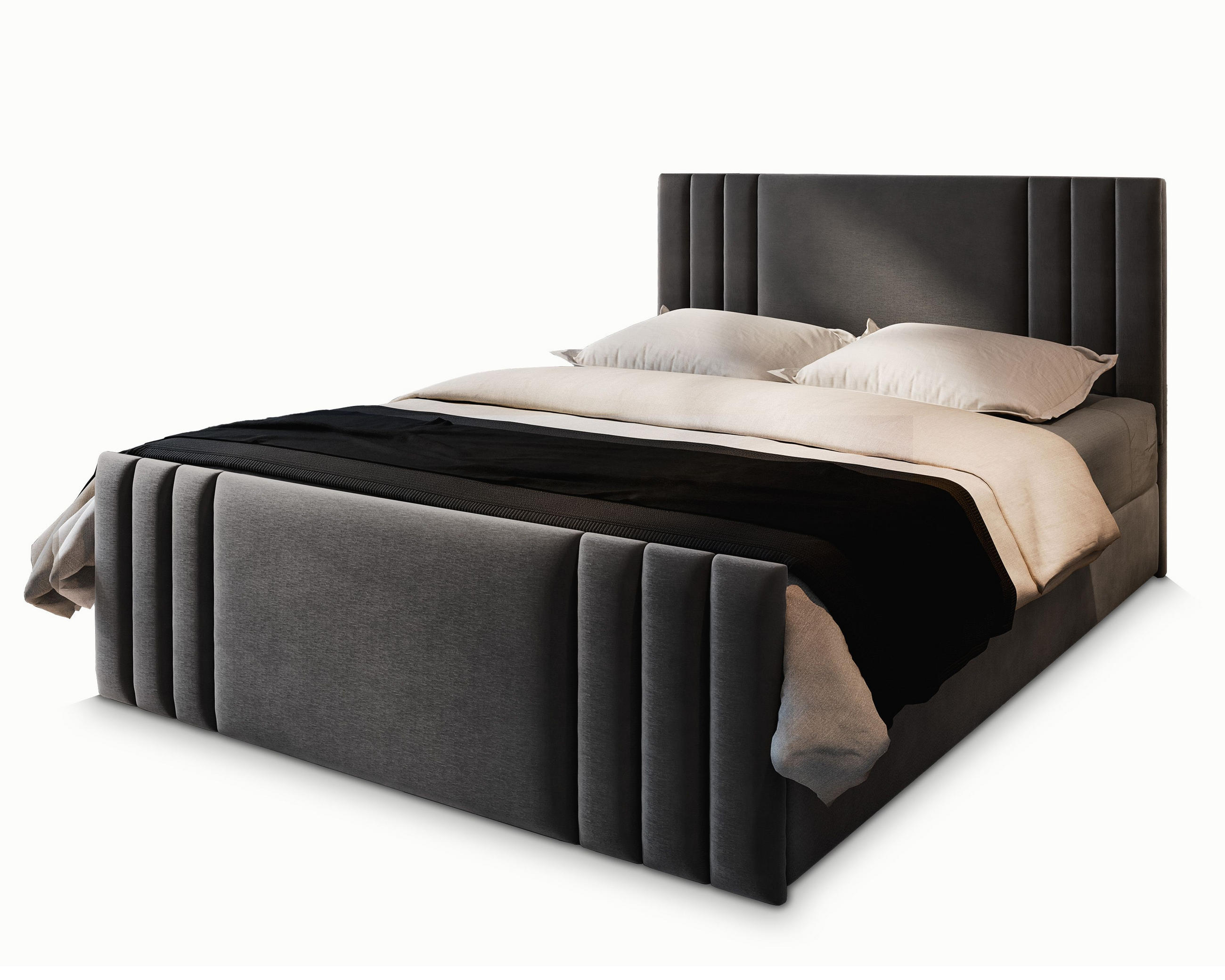 BOXBETT KANES 140x200 cm mit Matratze und Topper - Grau - Grau, Holz (140/200cm) - MASSENO