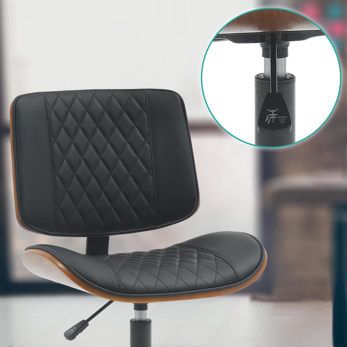 DREHSTUHL Holz walnuss/schwarz - Walnussfarben/Schwarz, Holz/Textil (50/82/54cm) - CLP