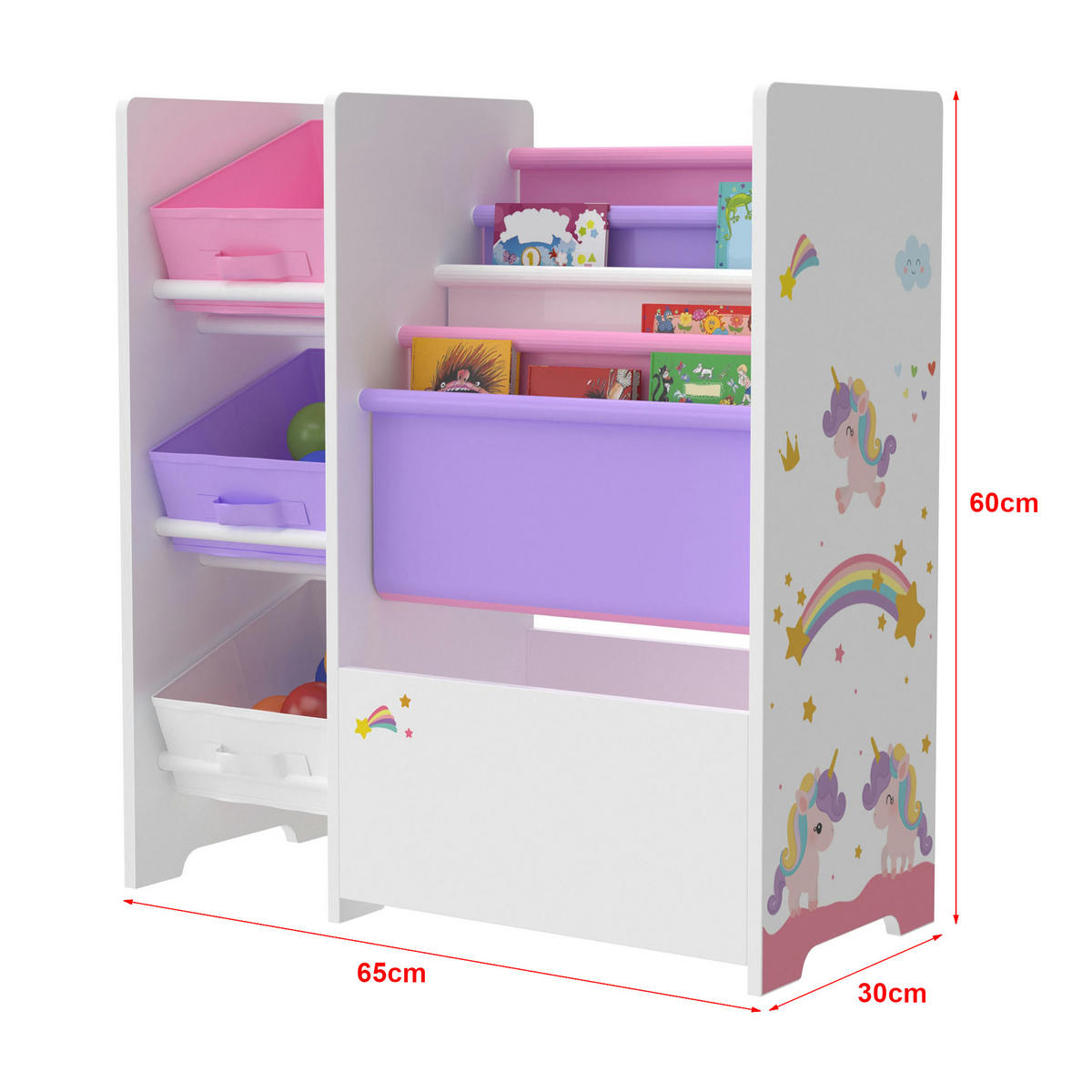 KINDERREGAL Vimianzo - Lila/Weiß, Holzwerkstoff/Textil (65/60/30cm) - [en.casa]