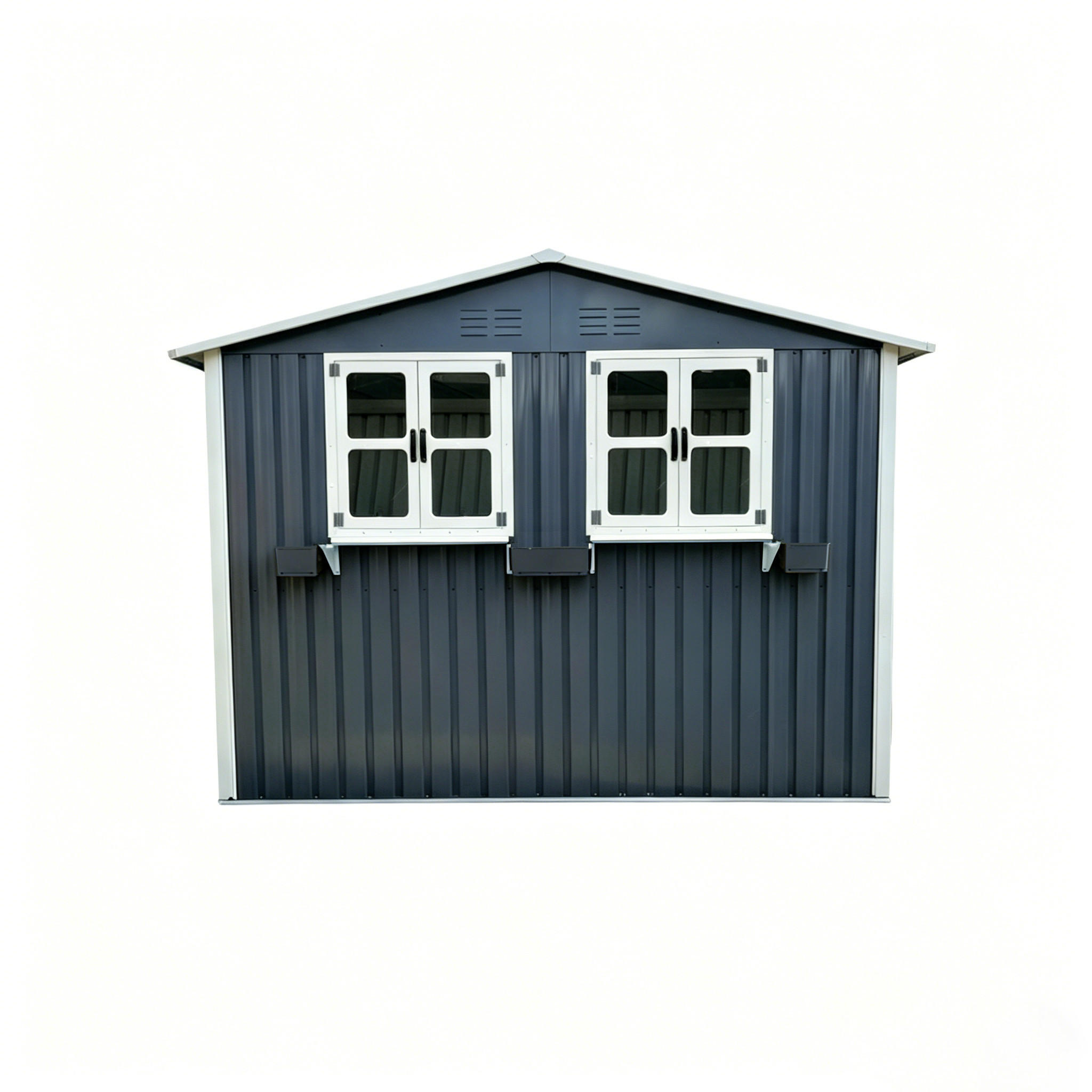 GERÄTEHAUS 275.7/181.7/194.8 cm Anthrazitgrau mit 2 Fenstern und Blumenregal (4,33 m²) - Anthrazit, Metall (181.7/198.4/275.7cm) - Oxeza