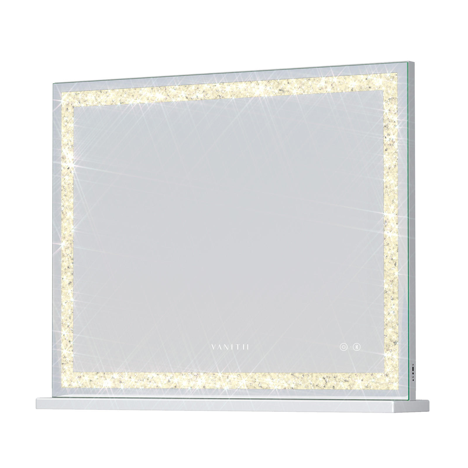 SCHMINKSPIEGEL mit LED Lichtleiste mit Diamant-Effekt und Bluetooth weiß 100/80 cm - Weiß, Metall (108/92/15cm) - VANITII