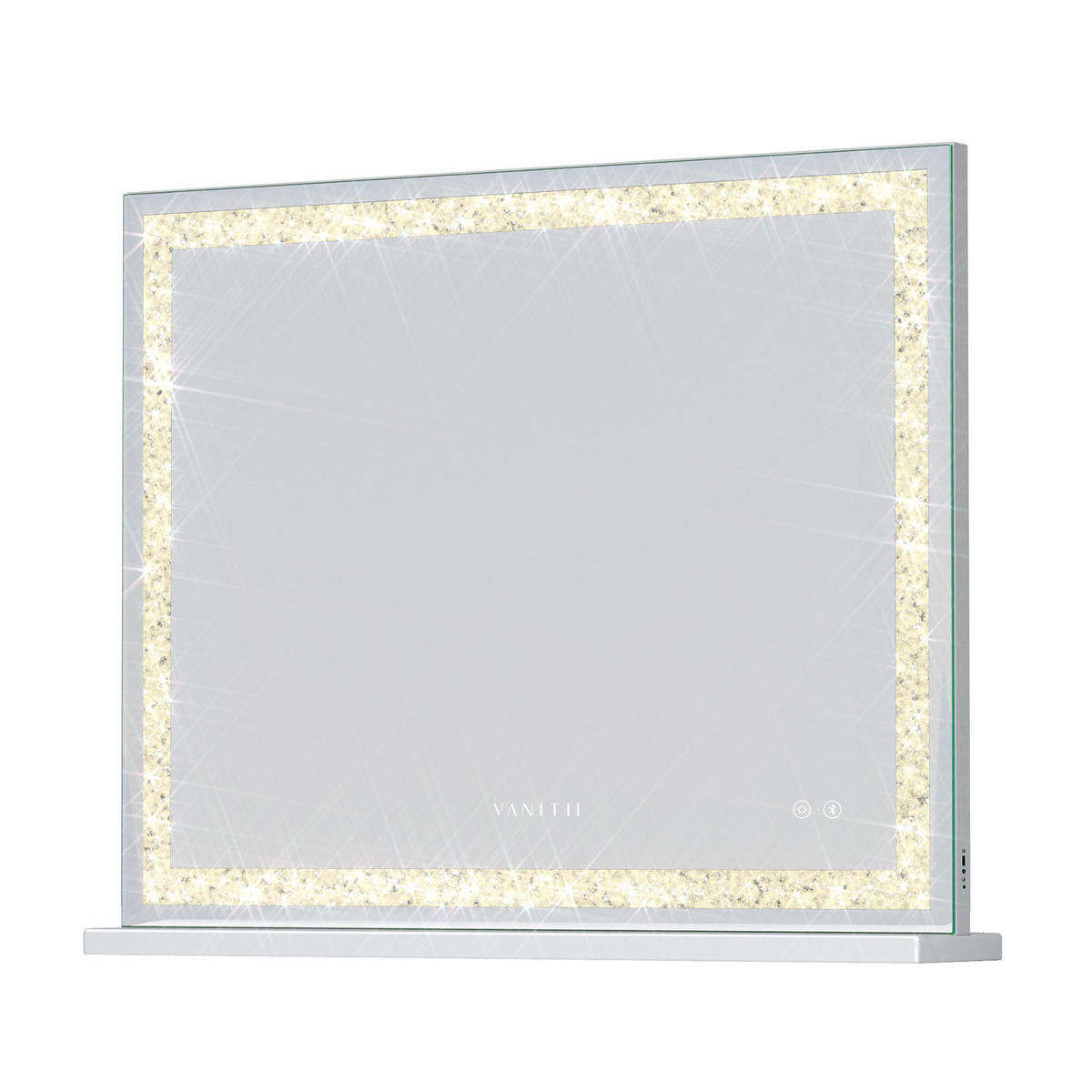 SCHMINKSPIEGEL mit LED Lichtleiste mit Diamant-Effekt und Bluetooth weiß 100/80 cm - Weiß, Metall (108/92/15cm) - VANITII