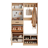 GARDEROBENSET Wand mit Schuhbank 4 Haken Natural 108.5x35x180cm - Multicolor, Holzwerkstoff (35/180/108.5cm) - FLIEKS